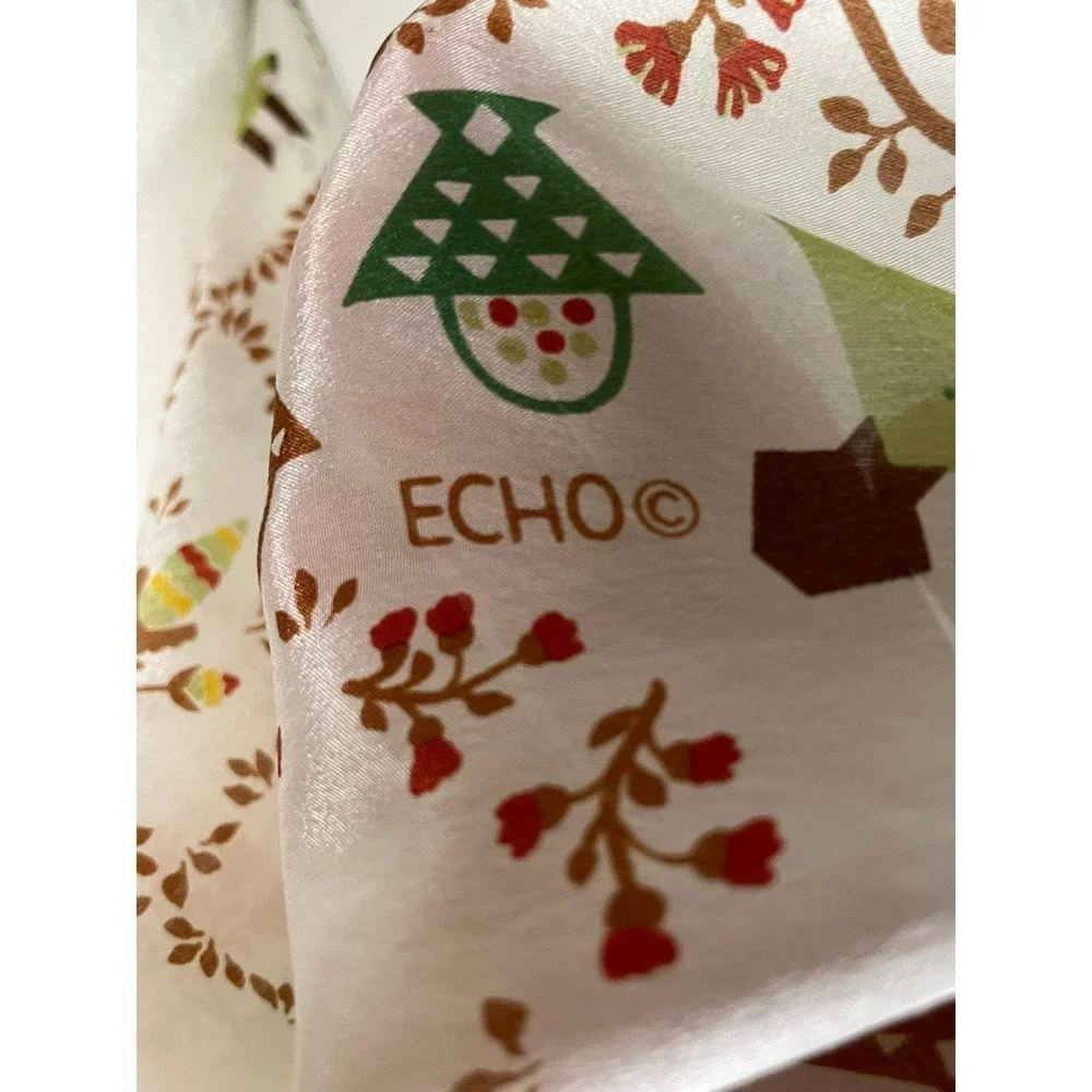 Echo Folk Art Rooster Basket Floral Silk Scarf Cottagecore Prairie 21